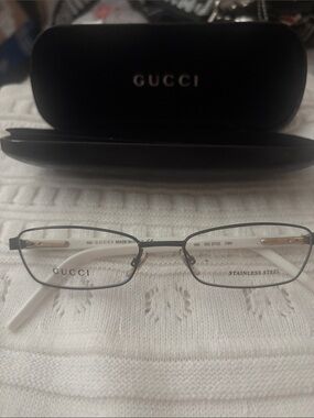 Gucci Women's Stainless Steel Eyeglass Frames in Black and Gold-Tone